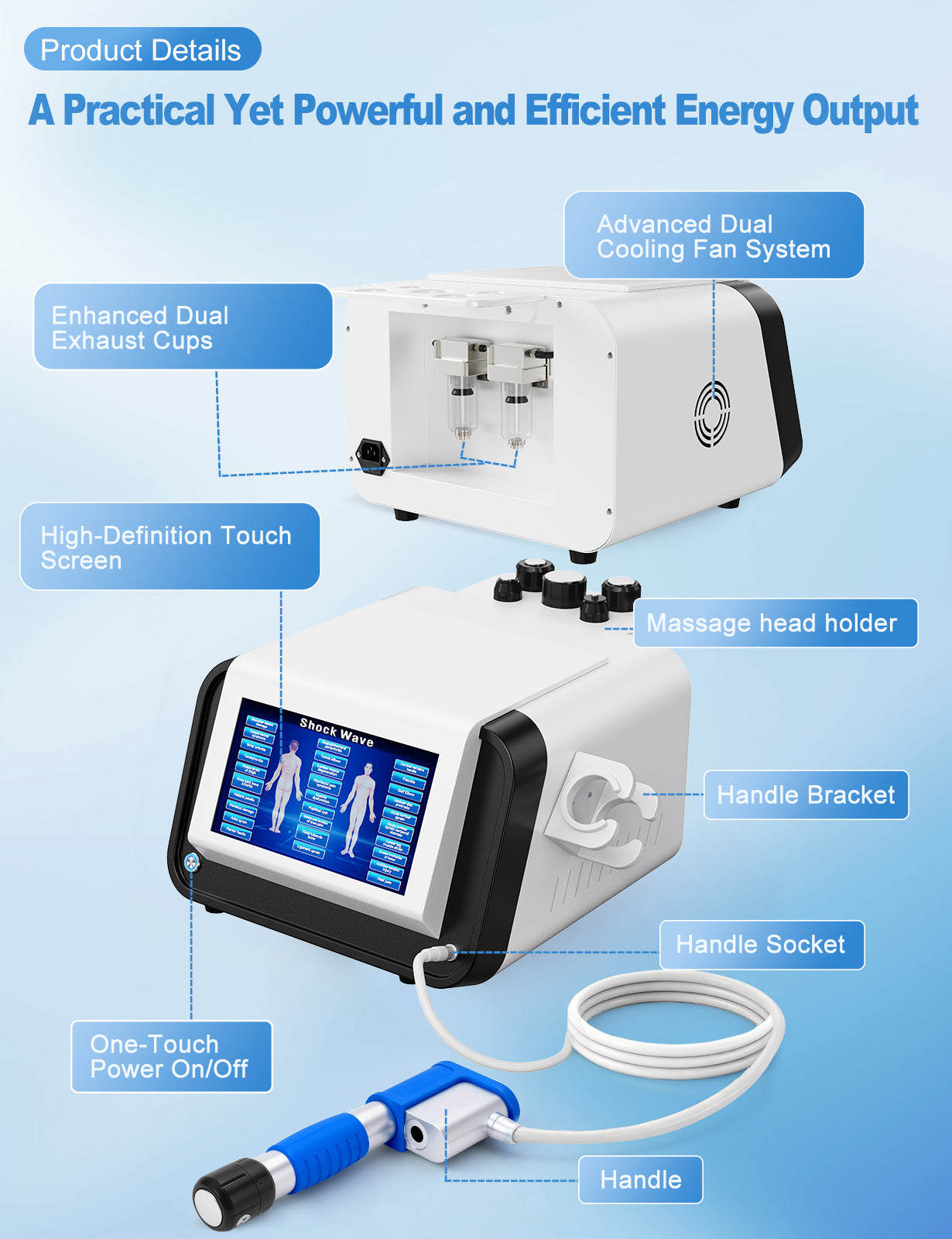 🎉UKKITEK Shockwave Therapy Machine Extracorporeal Shock Wave Therapy Machine Pain Relief for Muscles and Joints, Painless, Non-Invasive No Side Effects, Ideal for Rehab & Gym Home Use