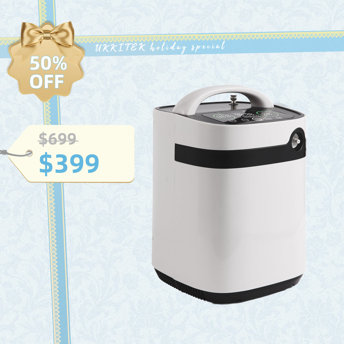 🎉UKKITEK Portable Oxygen Generator, 1-9L Adjustable, Low Noise