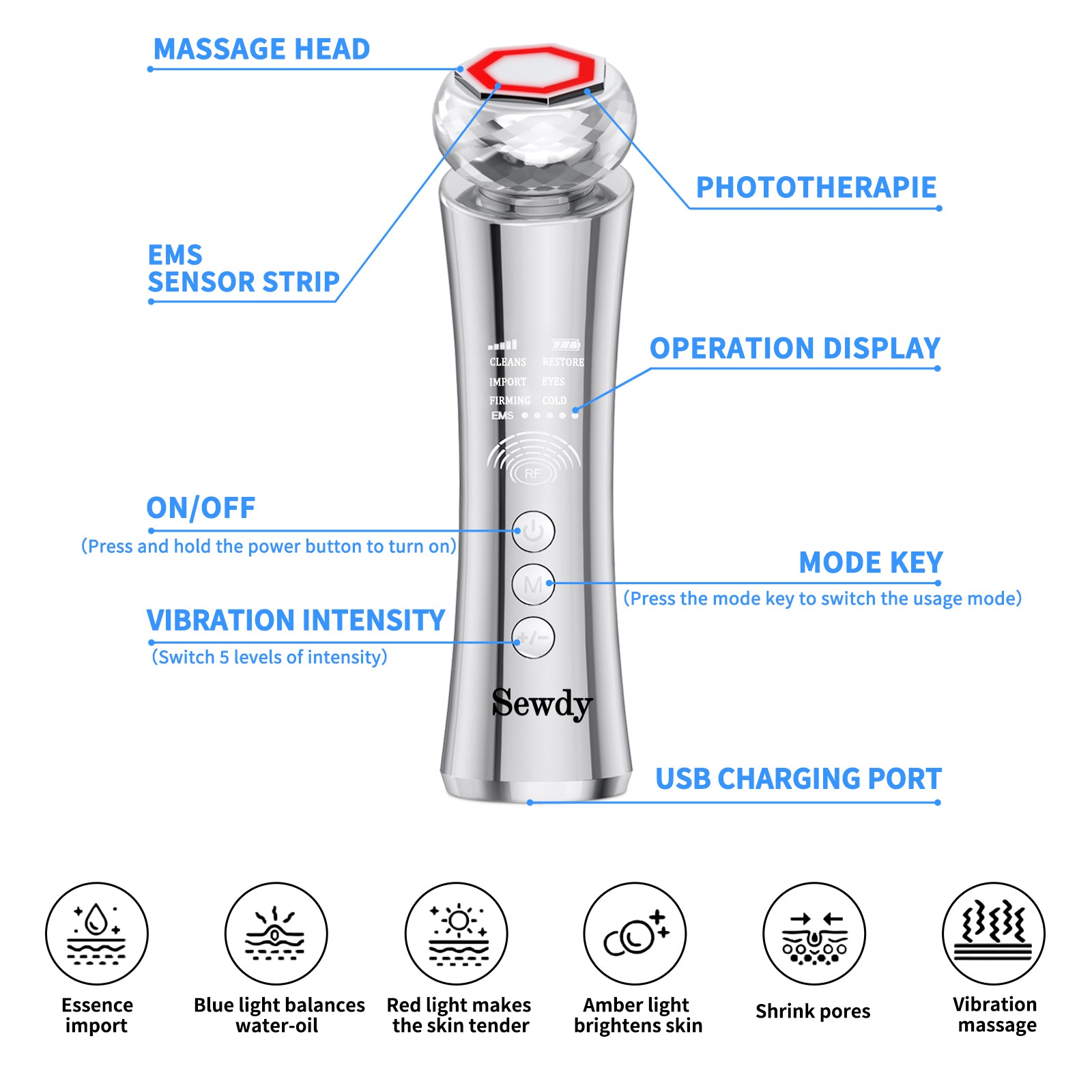 🎉UKKITEK SENSILIFT 6-in-1 Facial Massager 6 Modes Portable Face Neck Device for Skin Care
