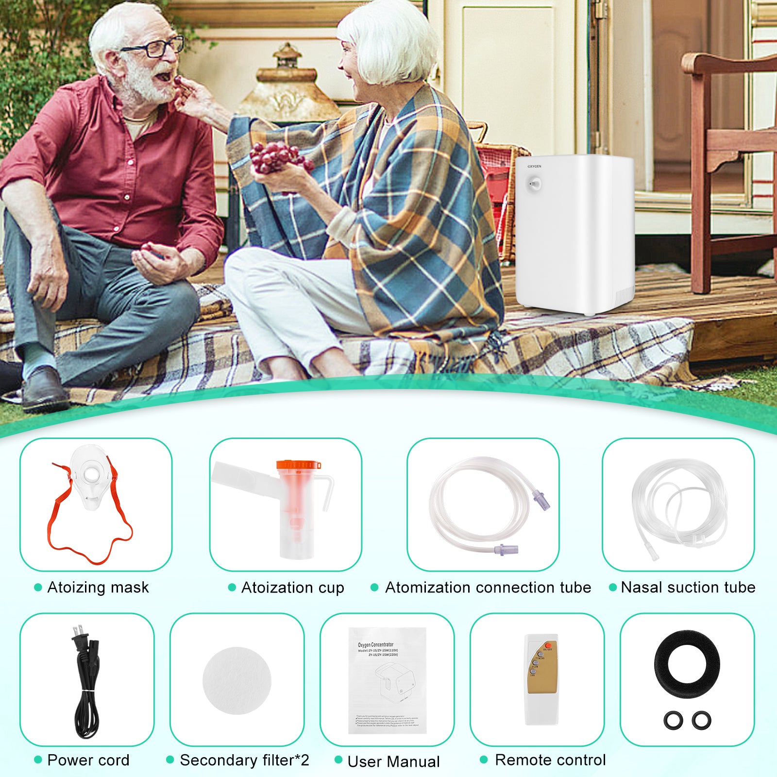 🎉UKKITEK Oxygen Concentrator Machine for Home/Trave,Adjustable 1-7 Liter Portable Oxygen Generator