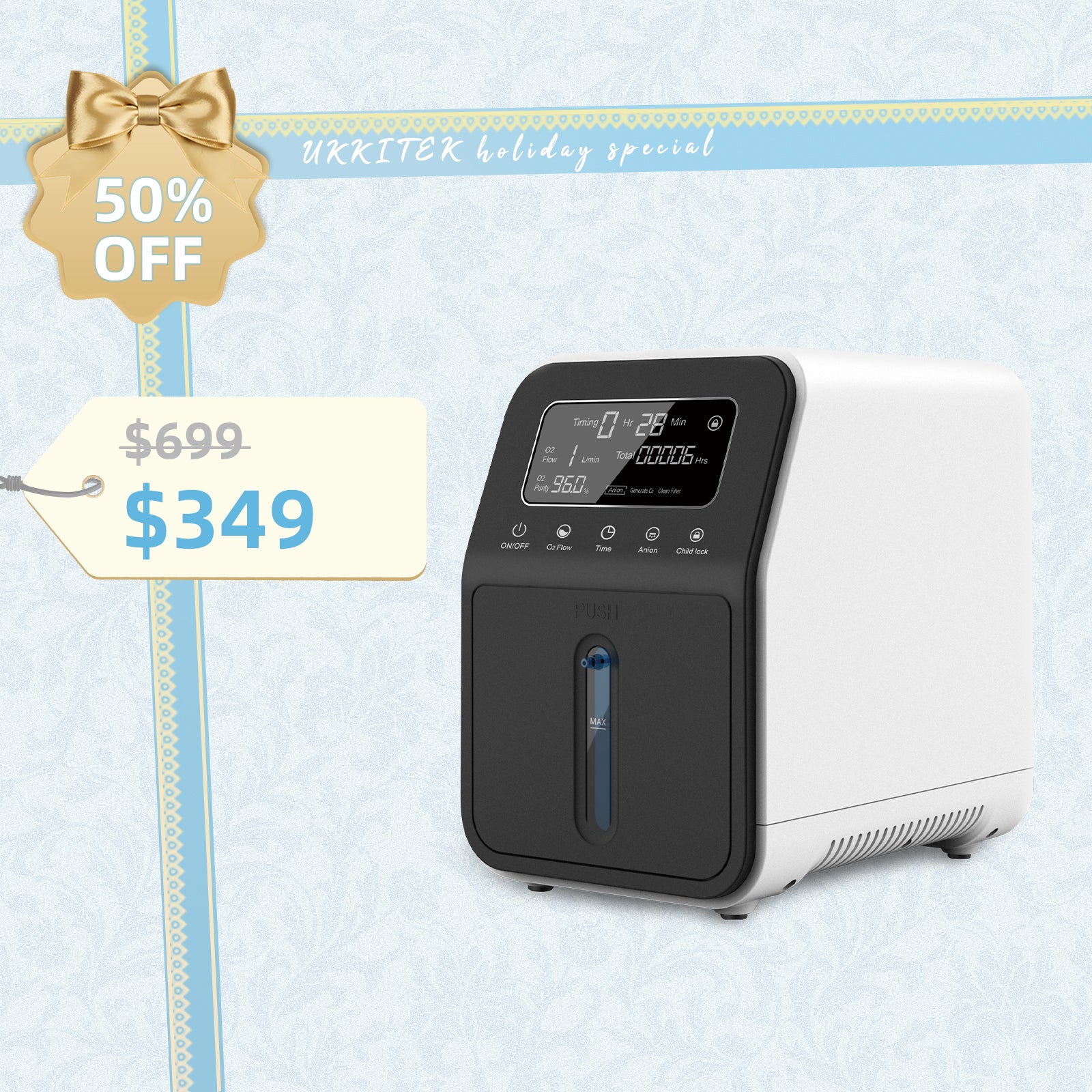 🎉UKKITEK Portable Oxygen Generator,1-9L Adjustable Low Noise oxygen concentrator machine